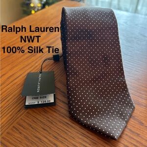 Ralph Lauren Chocolate Silk Tie with White Dots